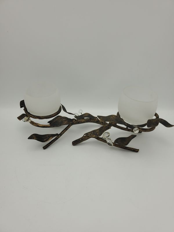 Vintage Metal Leaf &amp; Branch Candle Holder