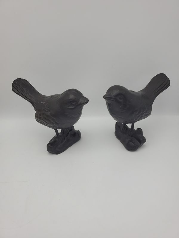 Pair of Cast Rustic Black Iron Bird Sculptures