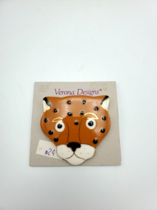 Verona Designs Porcelain Leopard Face Brooch