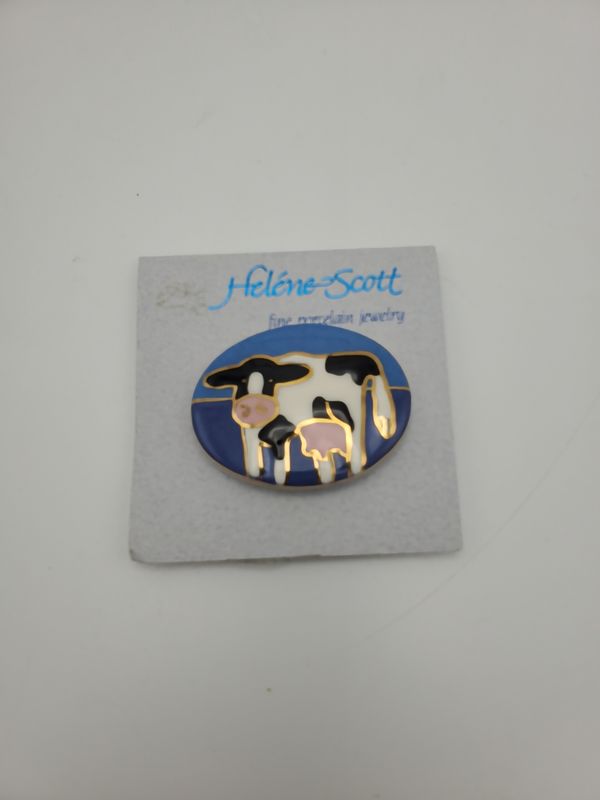 Helene Scott Cow Porcelain Brooch