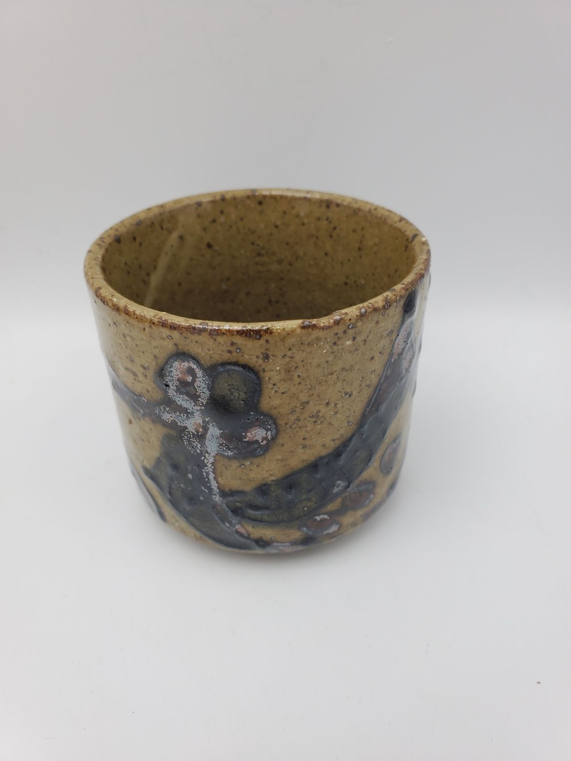 Handmade Earth-Tone Floral Carving Pottery Cup