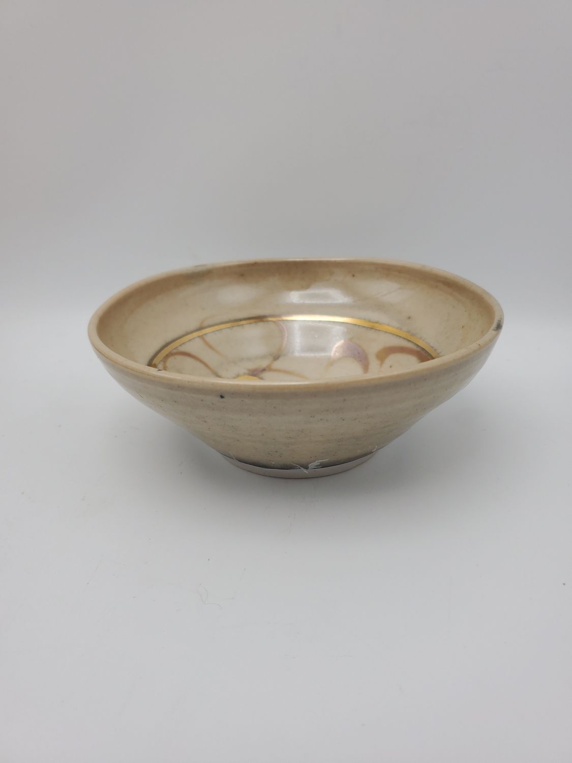 Gold Swirl Signed Studio Pottery Bowl