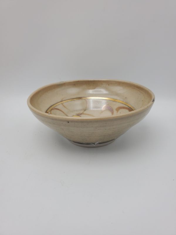 Gold Swirl Signed Studio Pottery Bowl