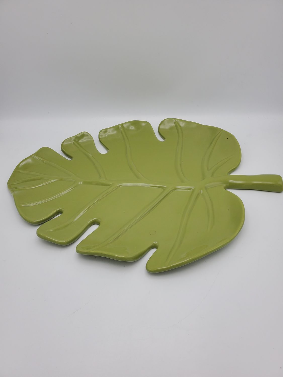 Large Green Ceramic Leaf Platter