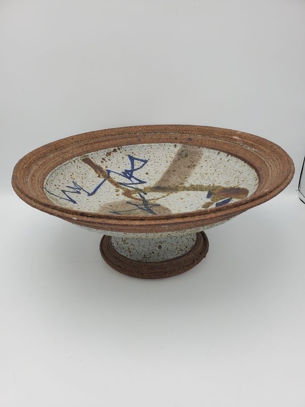 Signed Abstract Glazed Pedestal Bowl