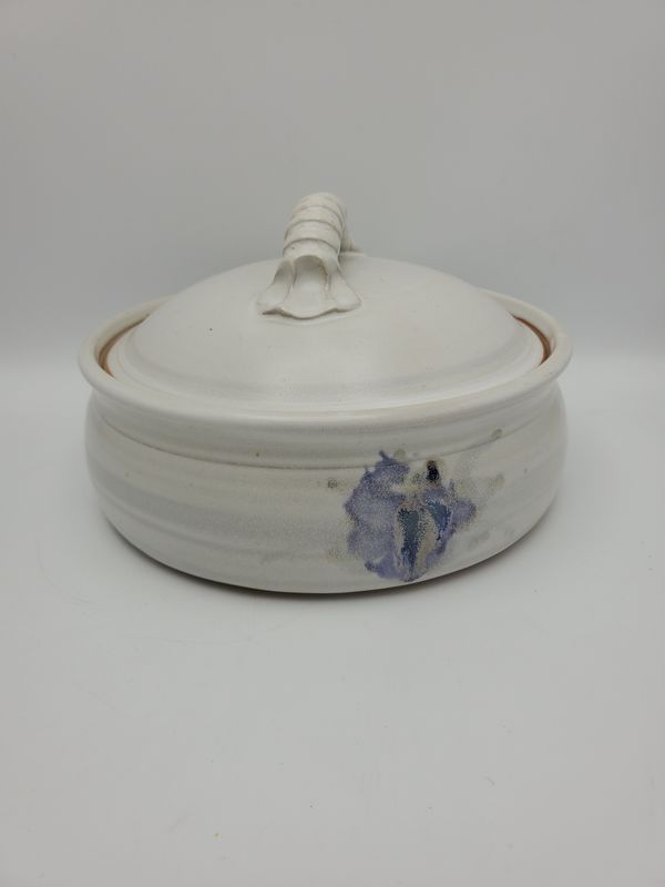 Signed Floral Lidded Casserole Dish