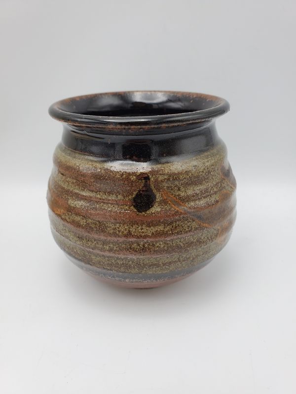 Rustic Glazed Stoneware Brown Vase