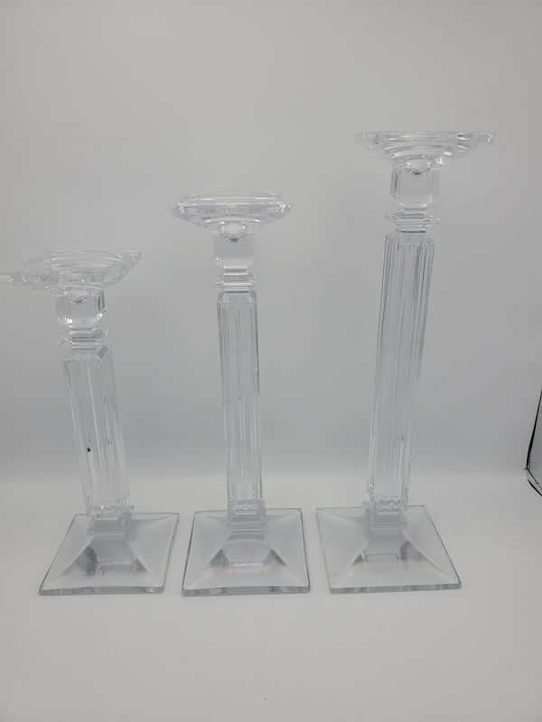 Tall Glass Column Candle Holders, Set of 3