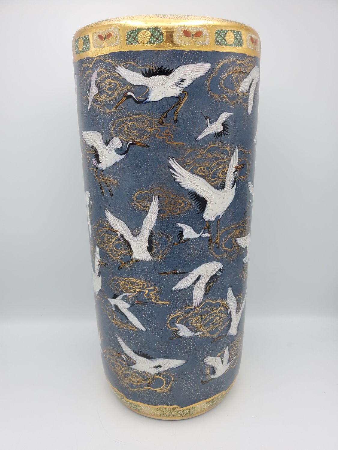 Cranes &amp; Clouds Japanese Satsuma Vase