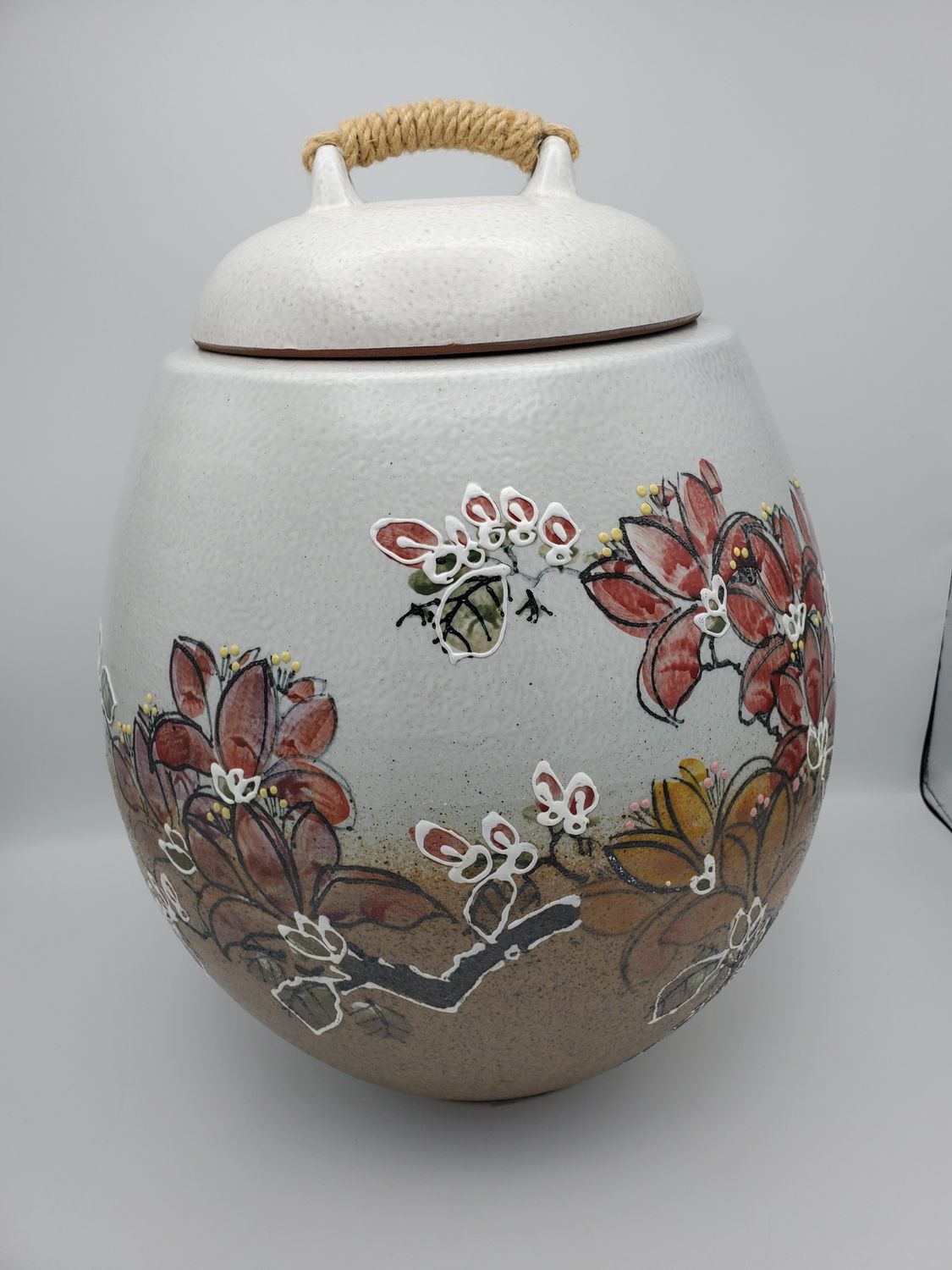 Rope Handle Lidded Ceramic Storage Jar