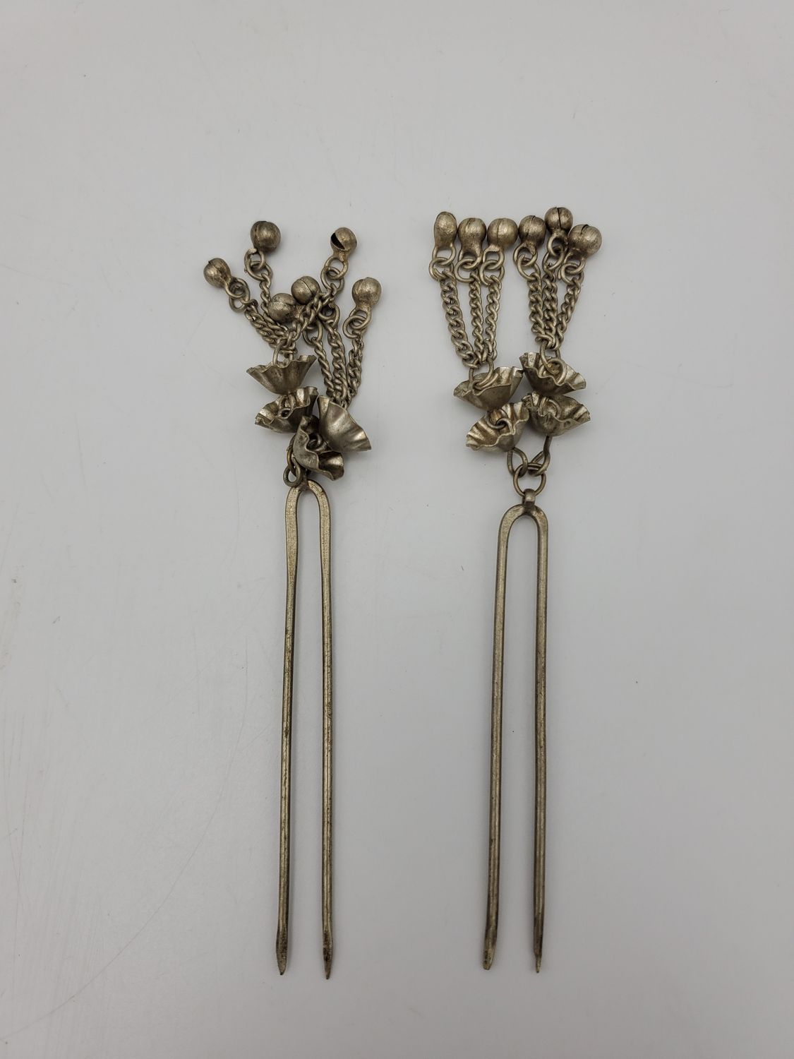 2 Antique Asian Ornate Metal Hairpins
