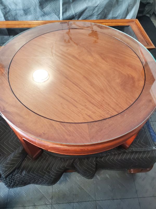 Rosewood Round Glass Top Coffee Table