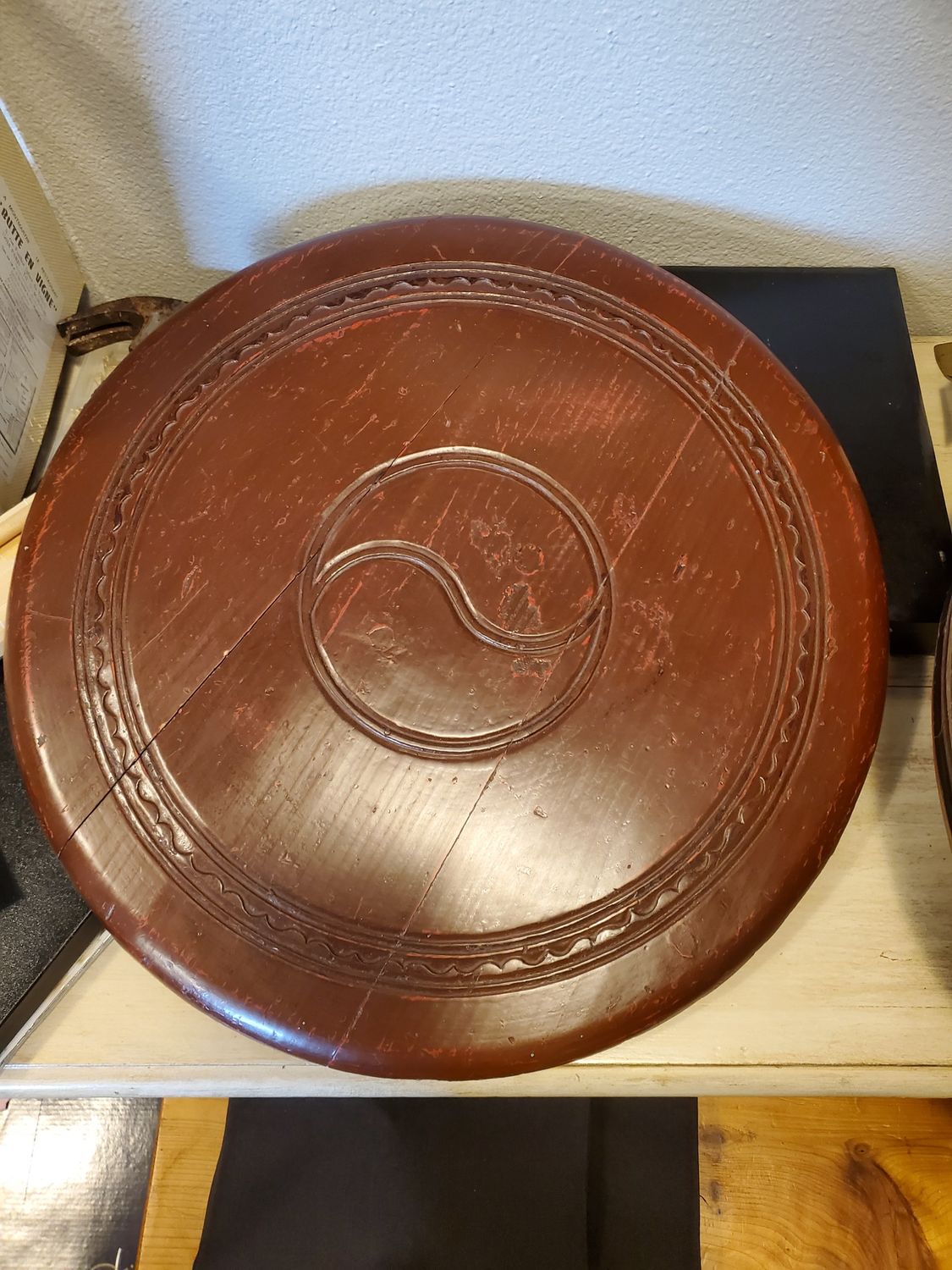 Round Lacquer Asian Antique Offering Bowl