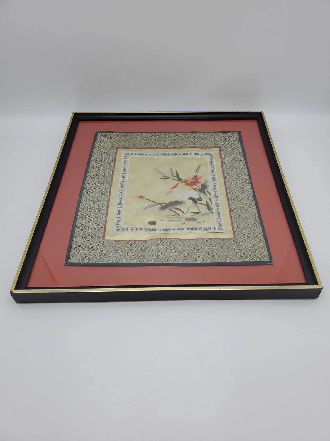Crane Embroidered Silk Framed