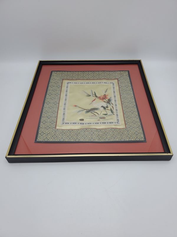 Crane Embroidered Silk Framed