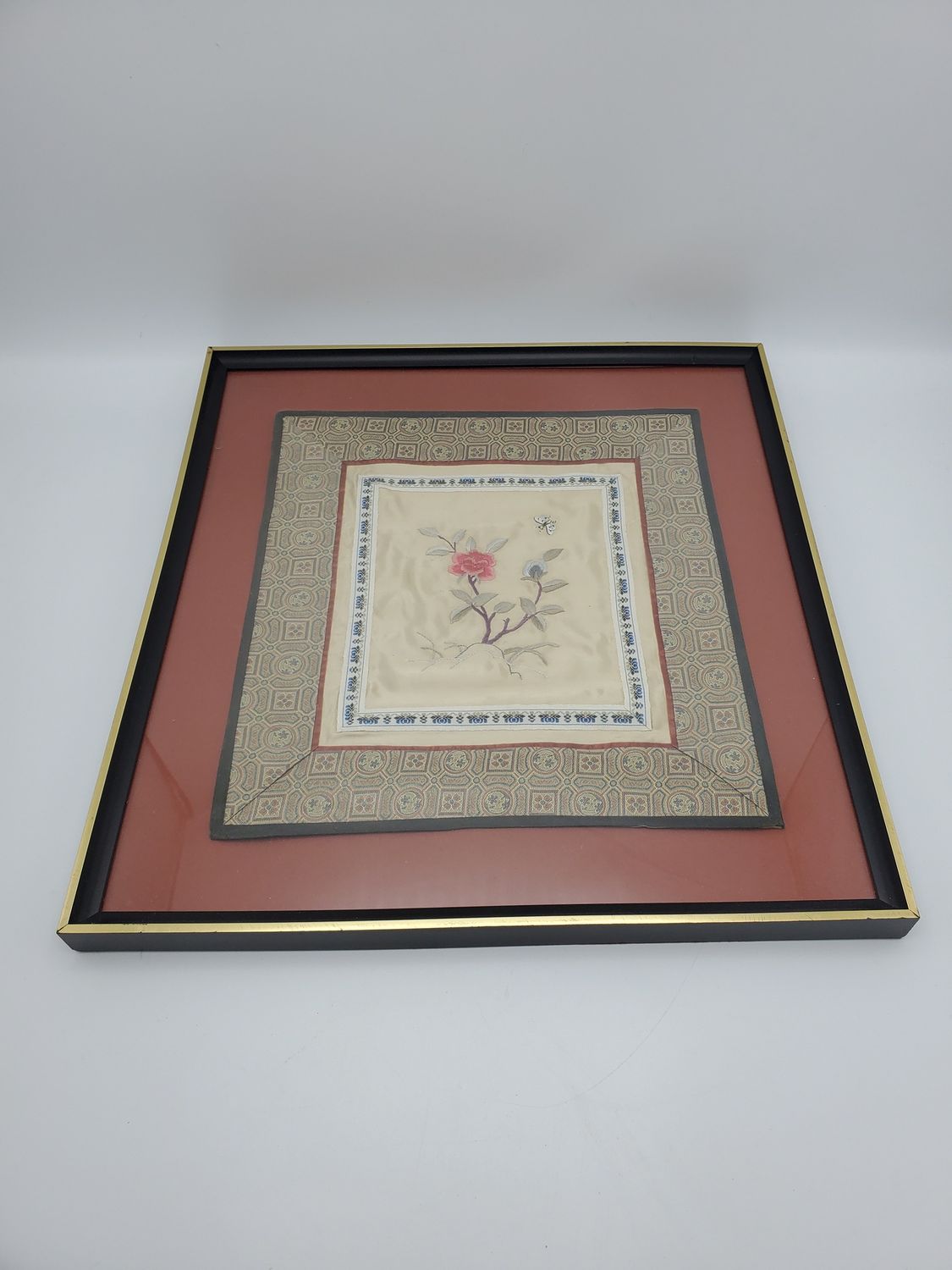 Moth Embroidered Silk Framed