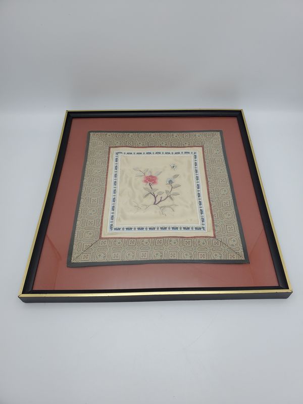 Moth Embroidered Silk Framed