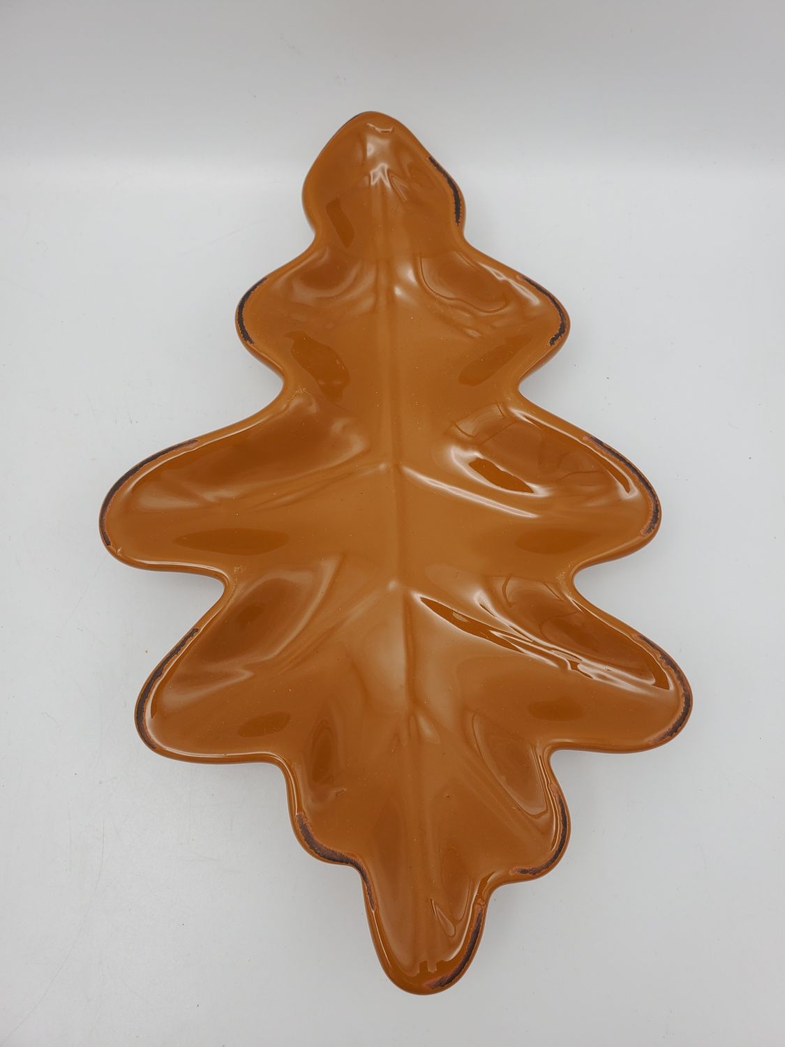 Orange Ceramic Oak Leaf Dish