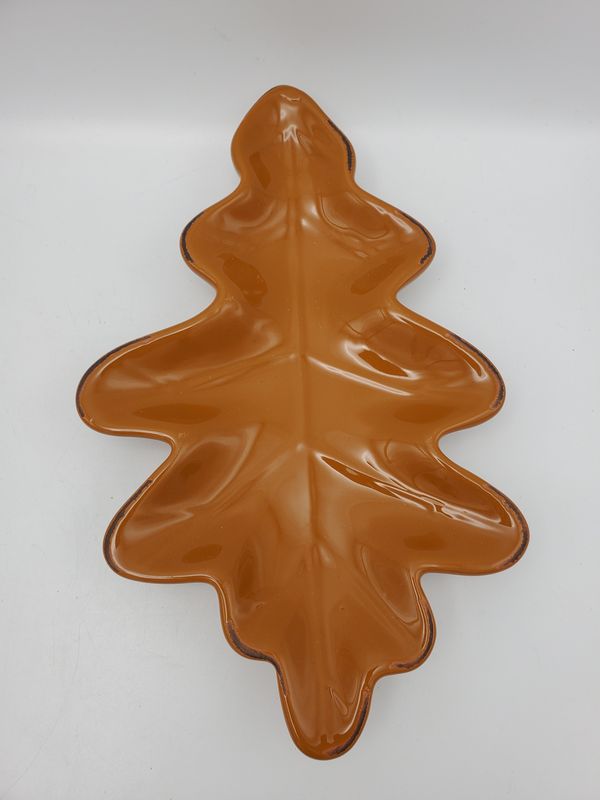 Orange Ceramic Oak Leaf Dish