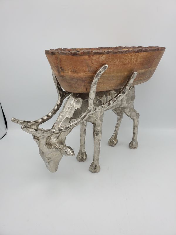 Silver Reindeer Wood Bowl