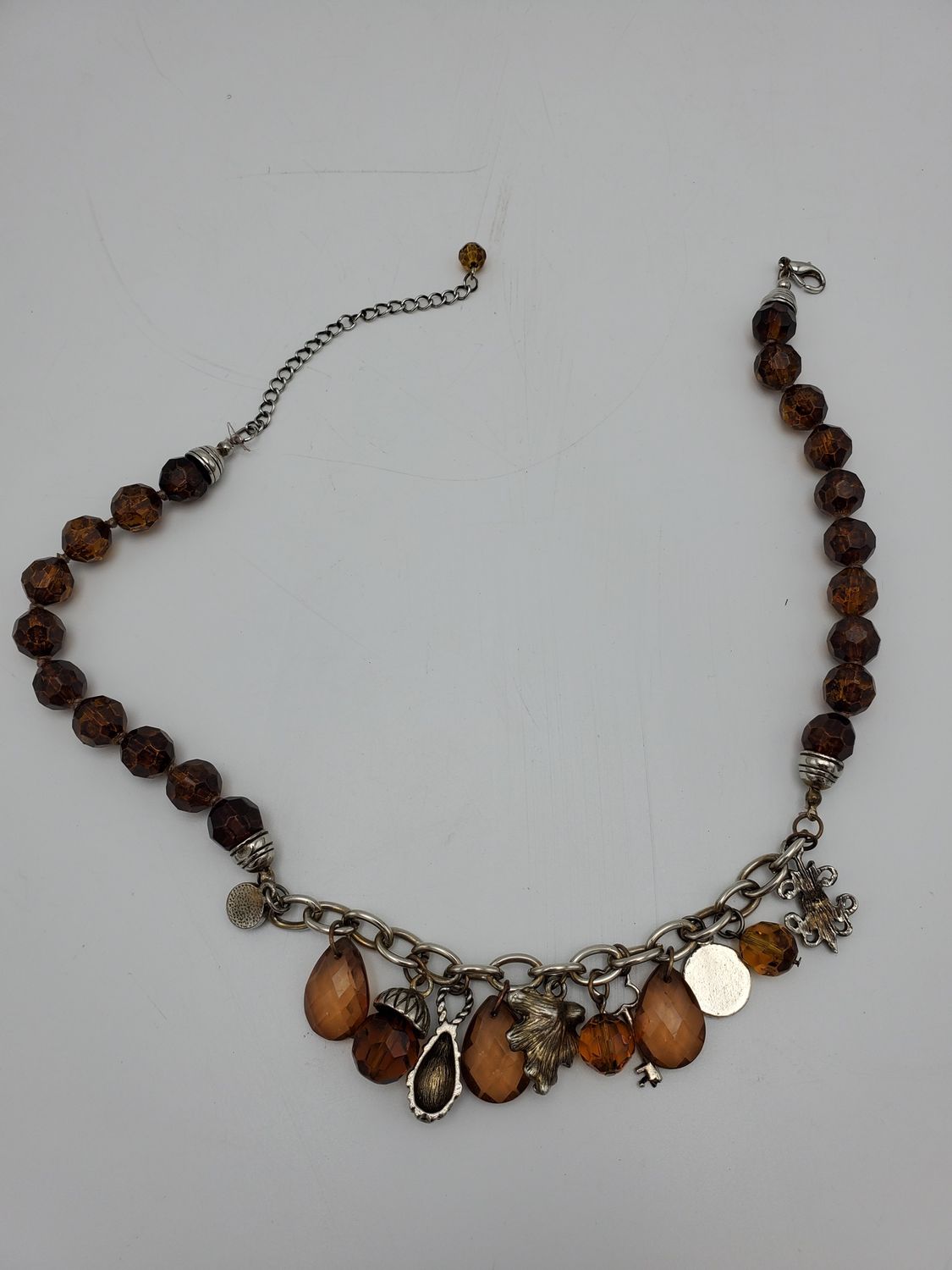 Amber Bead and Charm Necklace