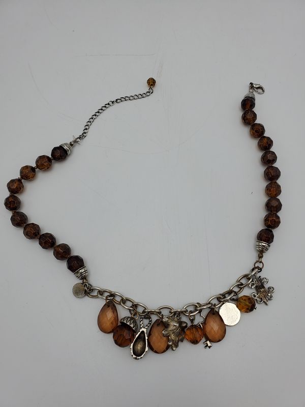 Amber Bead and Charm Necklace