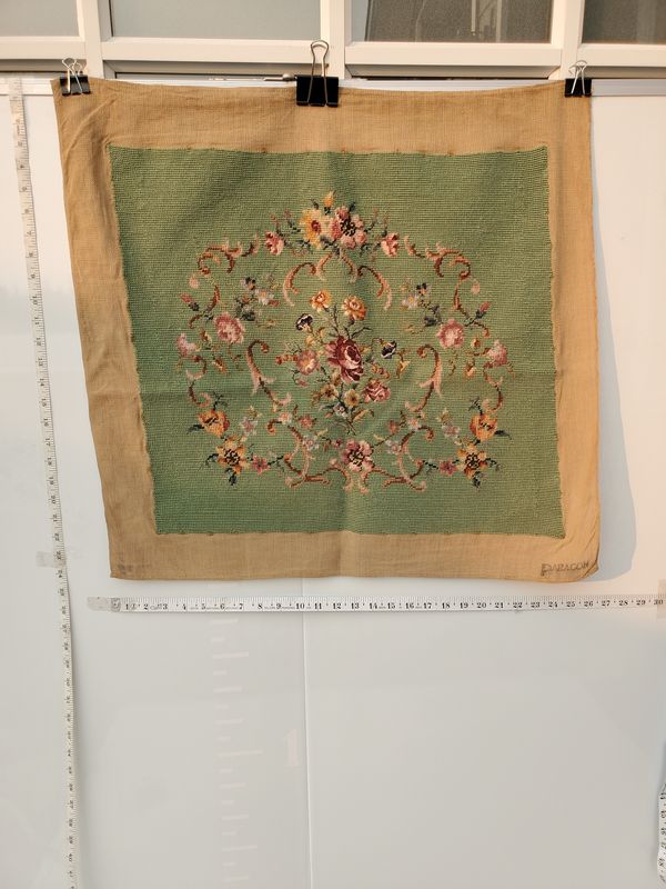 Green Vintage Hand-Stitched Needlepoint