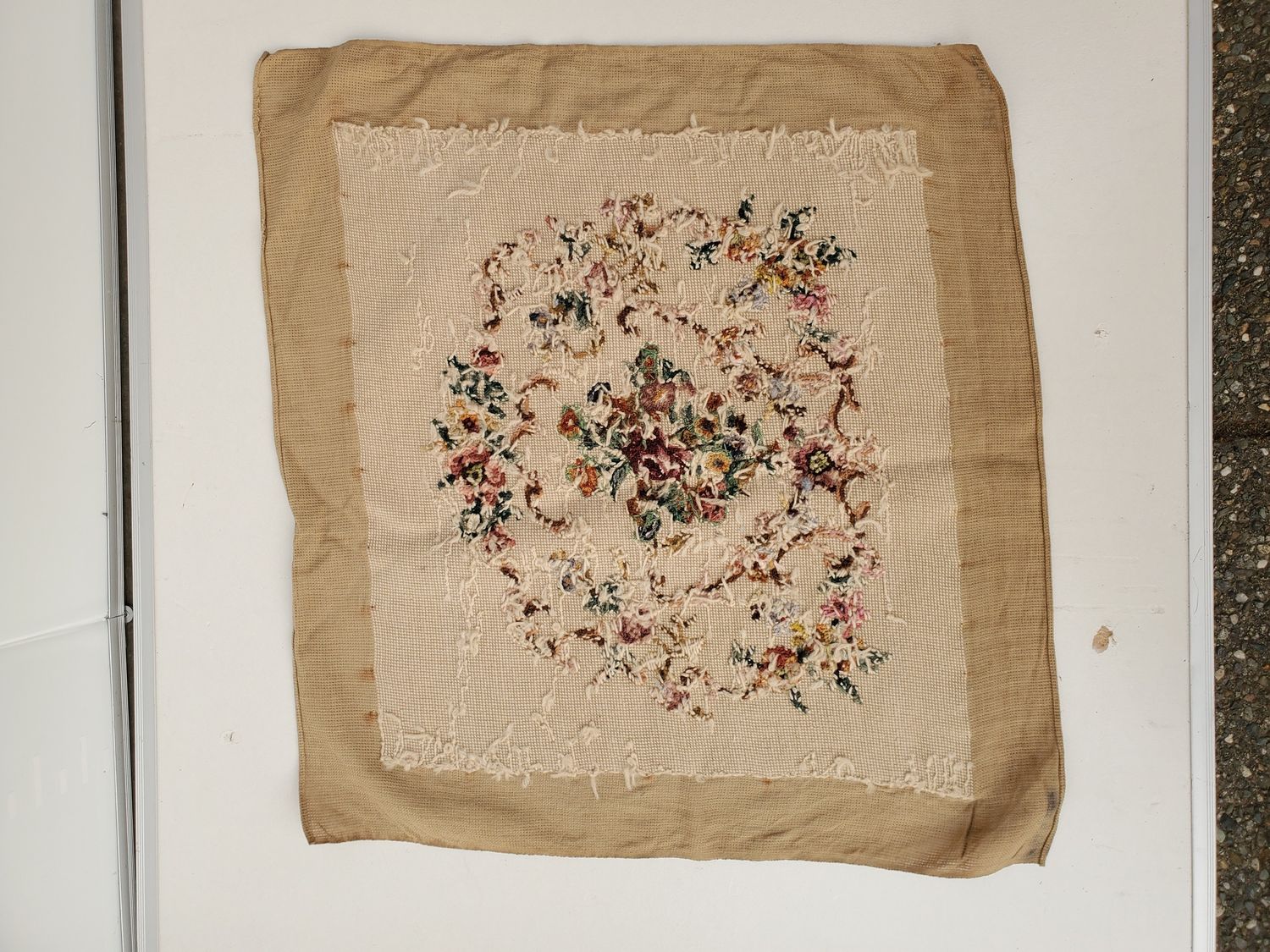 Red Vintage Hand-Stitched Needlepoint