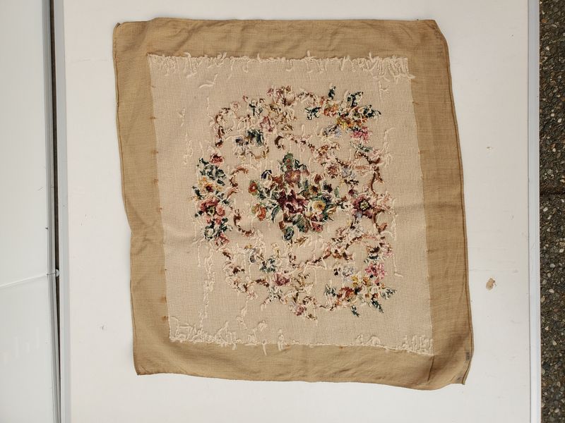 Red Vintage Hand-Stitched Needlepoint