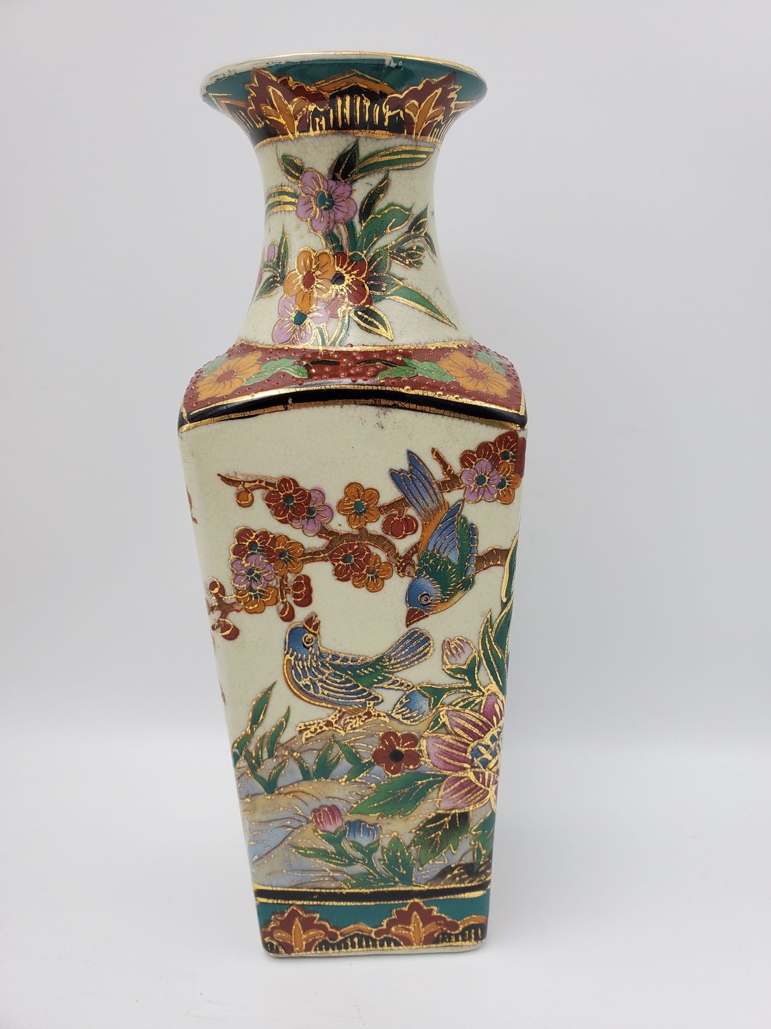 Satsuma-Style Square Hand Painted Vase