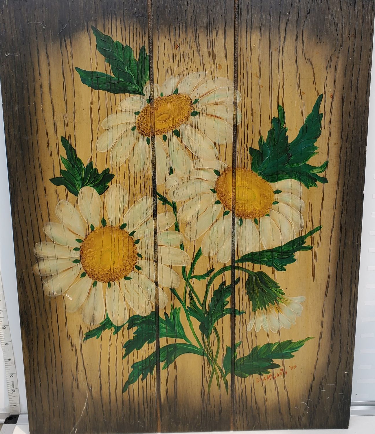 White Daisies on Wood Panel
