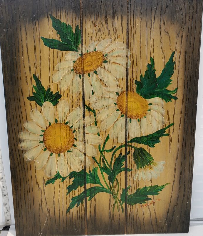White Daisies on Wood Panel