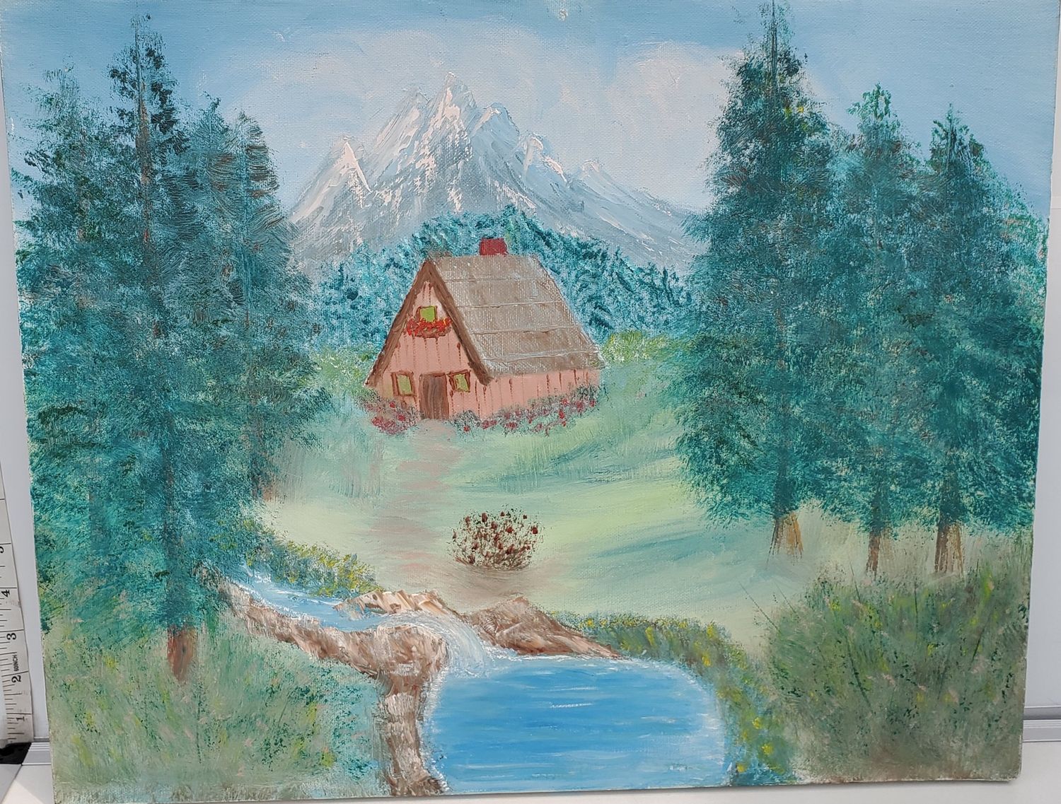 Mountain Cabin on Canvas Painting