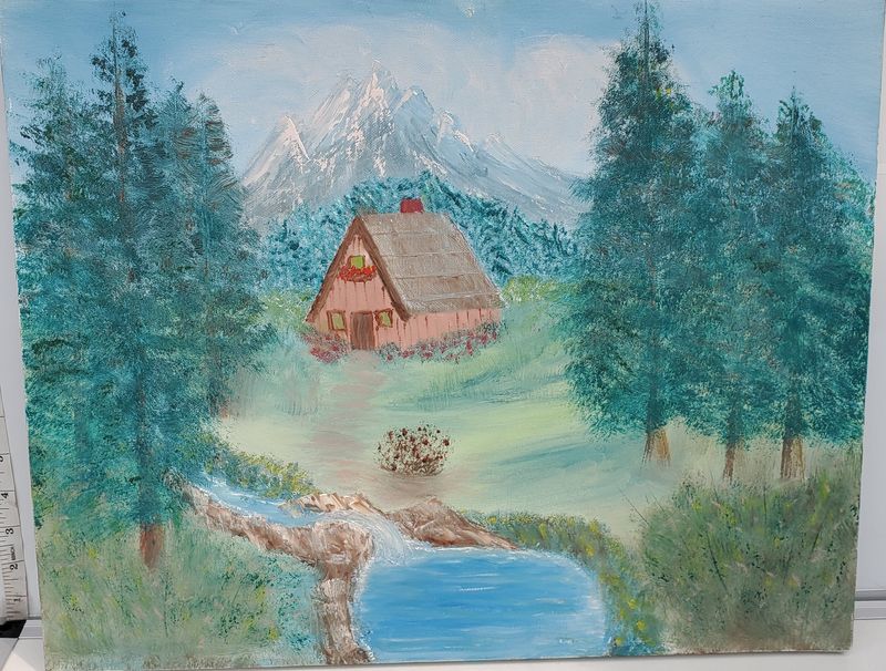 Mountain Cabin on Canvas Painting