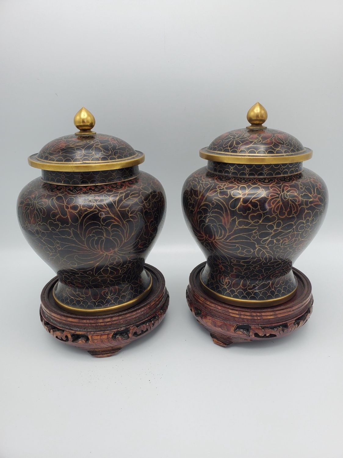 Pair of Cloisonne Lidded Jars