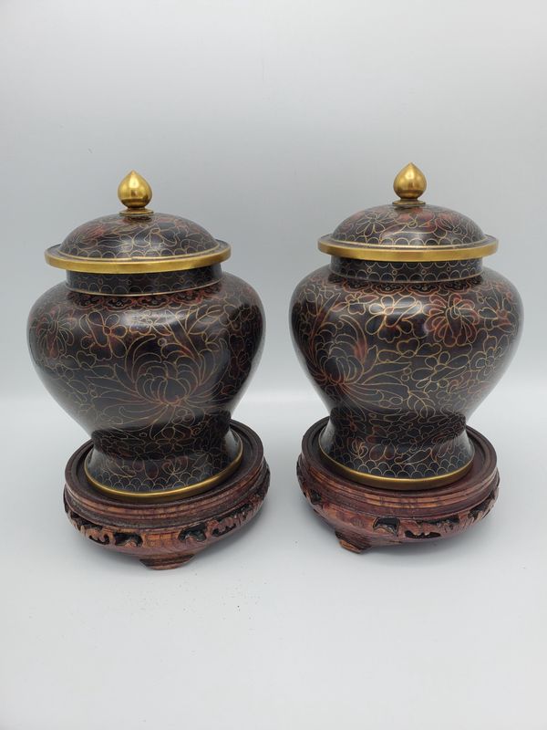 Pair of Cloisonne Lidded Jars