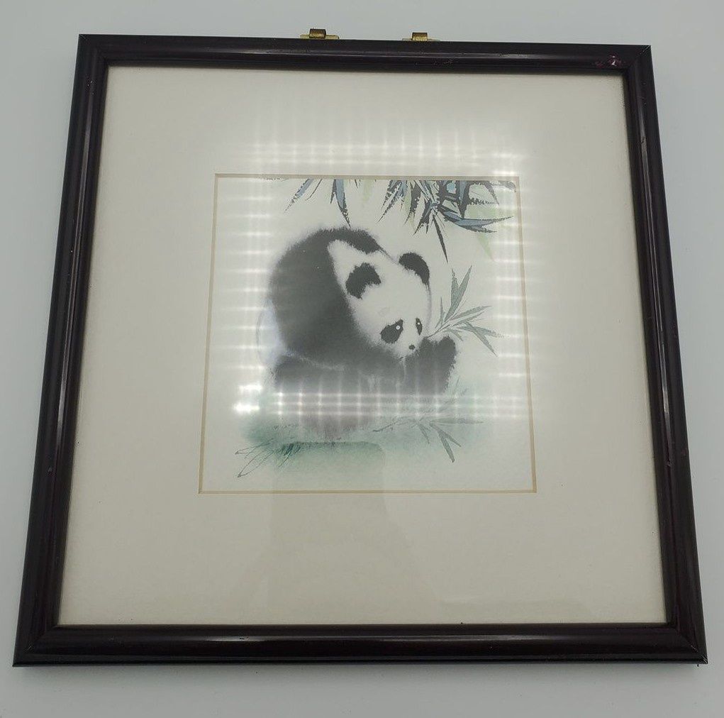 Hunched Over Panda Ink Wash Painting Framed