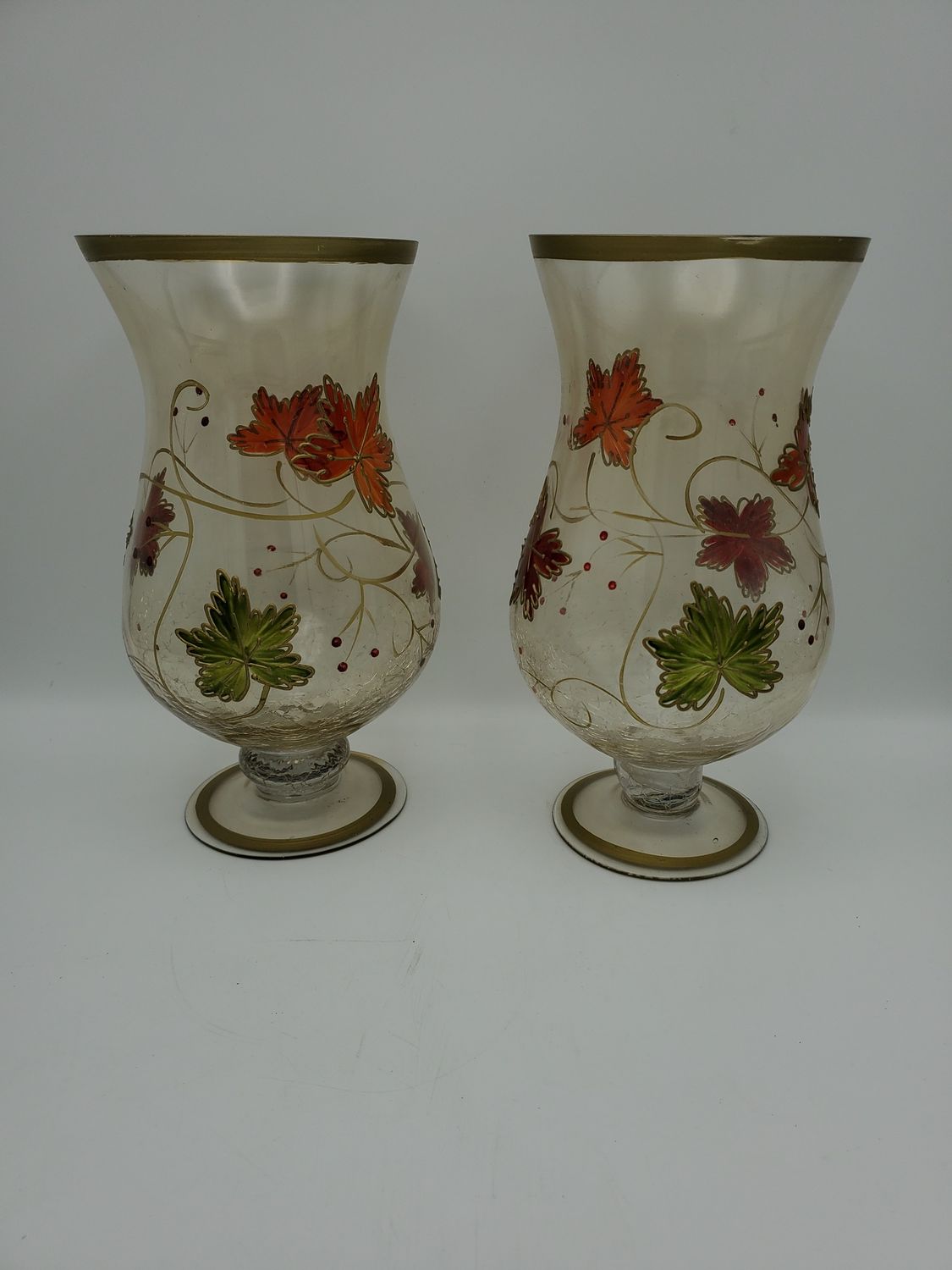 Pair of Fall Leaves Hurricane Vases