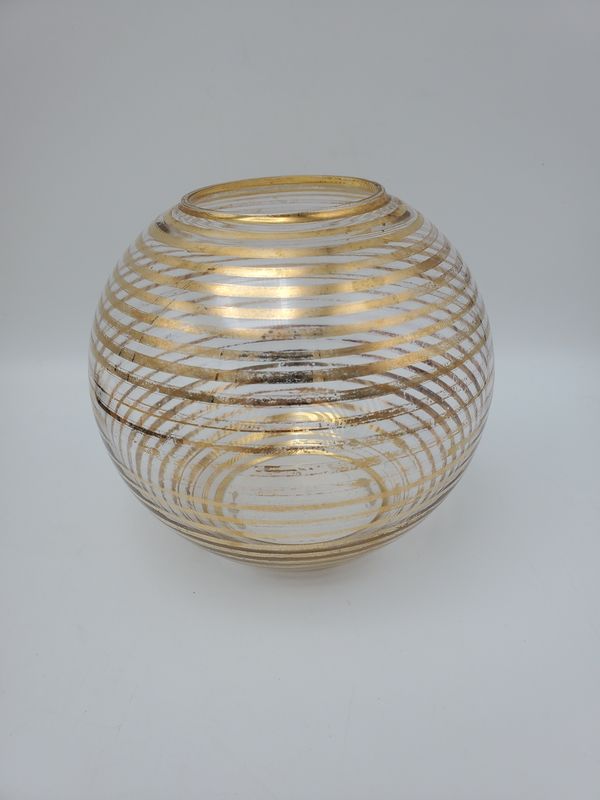 2 Gold Striped Glass Vintage Candleholder