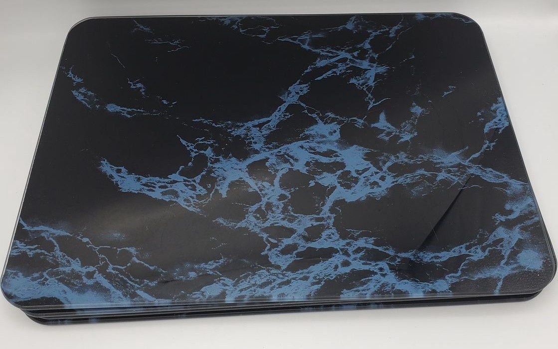 Set of 4 Blue Marble Pattern Tempered Glass Trays