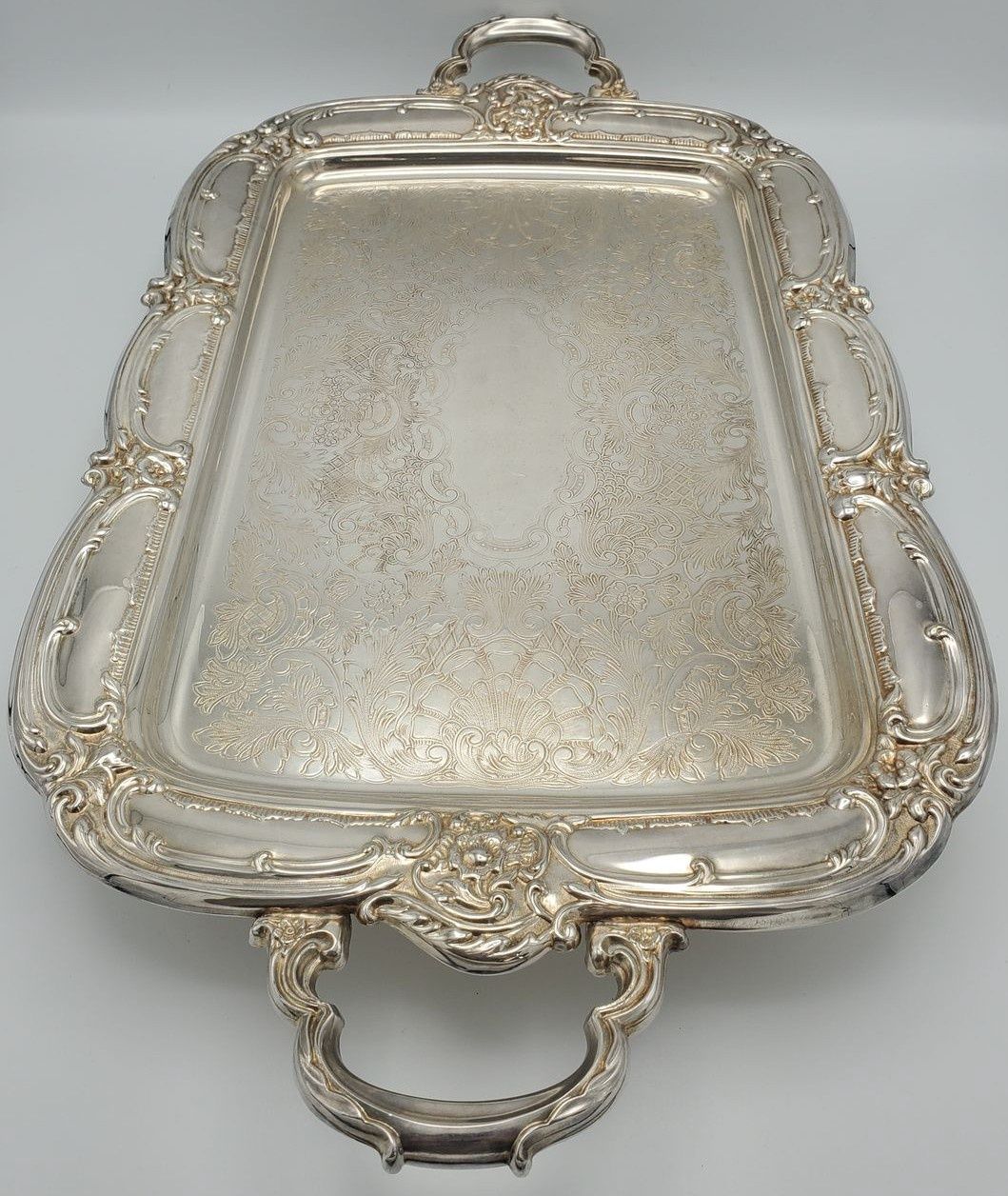 Vintage Silver-Plated Ornate Floral Engraving Serving Tray