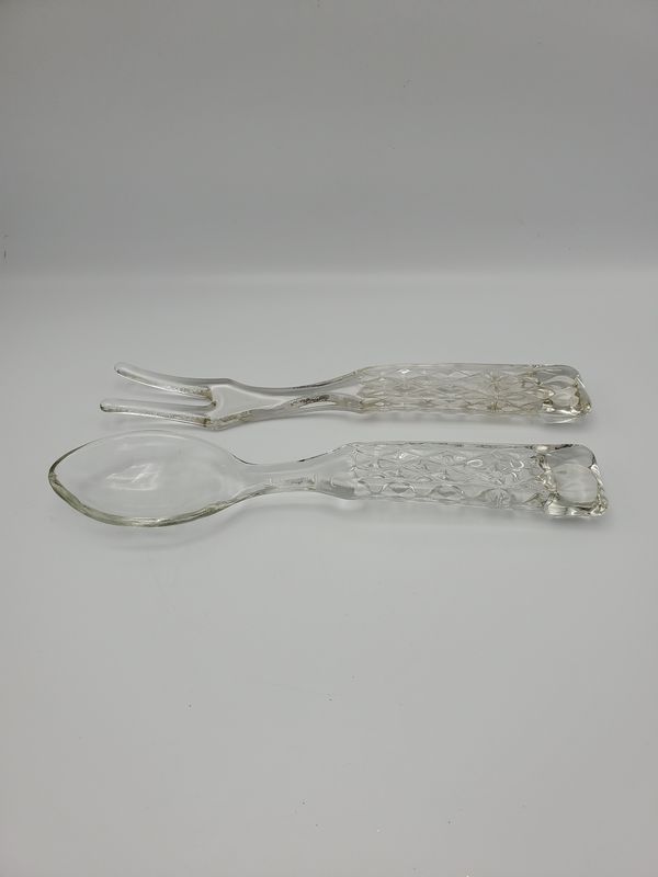 Vintage Clear Pressed Glass Salad Serving Set