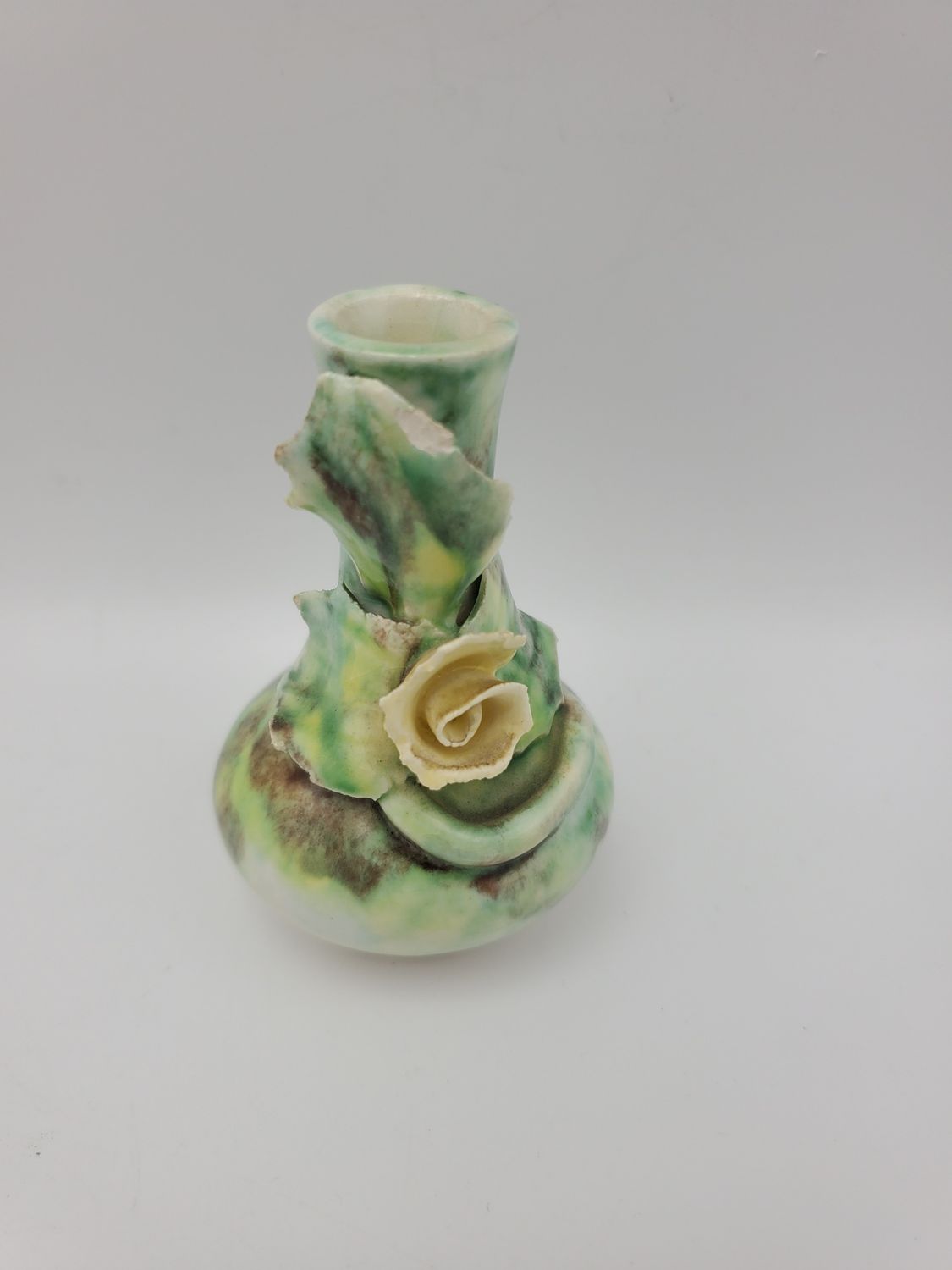 Applied Rose Mini Vint. Ceramic Vase