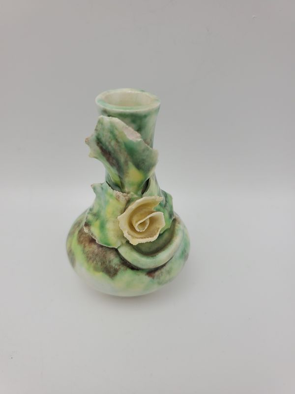 Applied Rose Mini Vint. Ceramic Vase