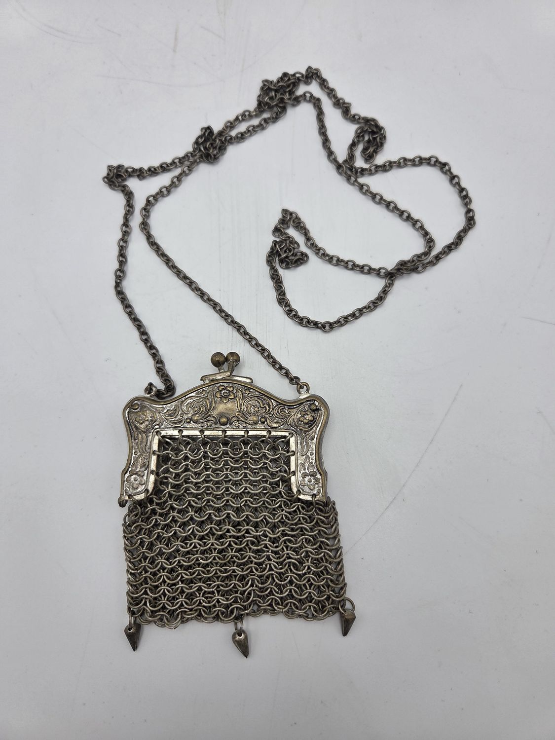 Antique SilverPlate Mesh Chatelaine Purse
