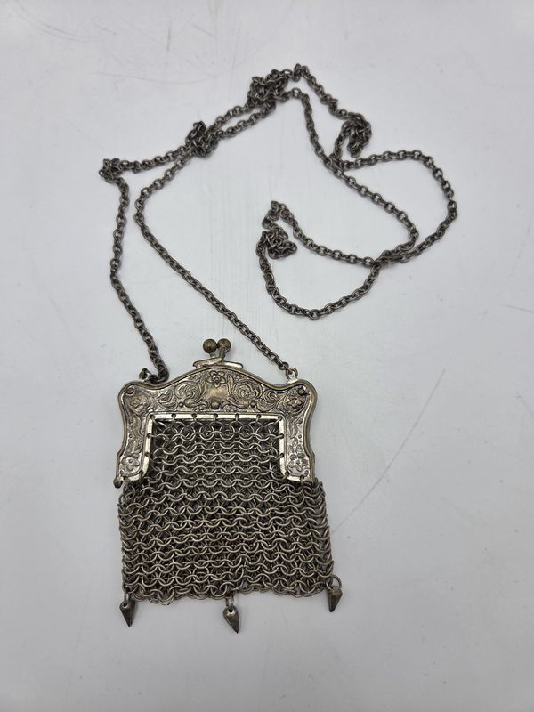 Antique SilverPlate Mesh Chatelaine Purse