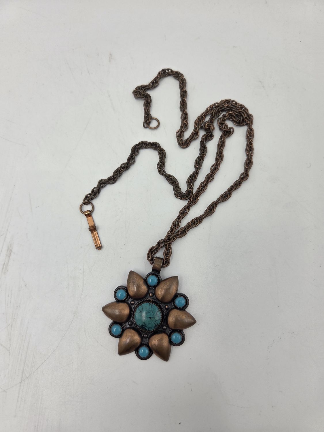 Bronze Flwr Vint Turquoise Pendant