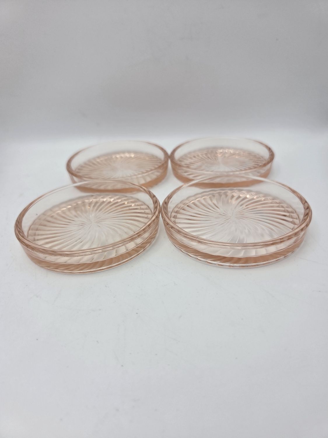 Set of 4 Vintage Pink Glass Swirl Coasters
