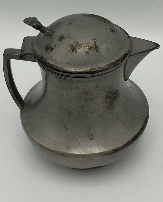 Pewter Lidded Antique Creamer 4in