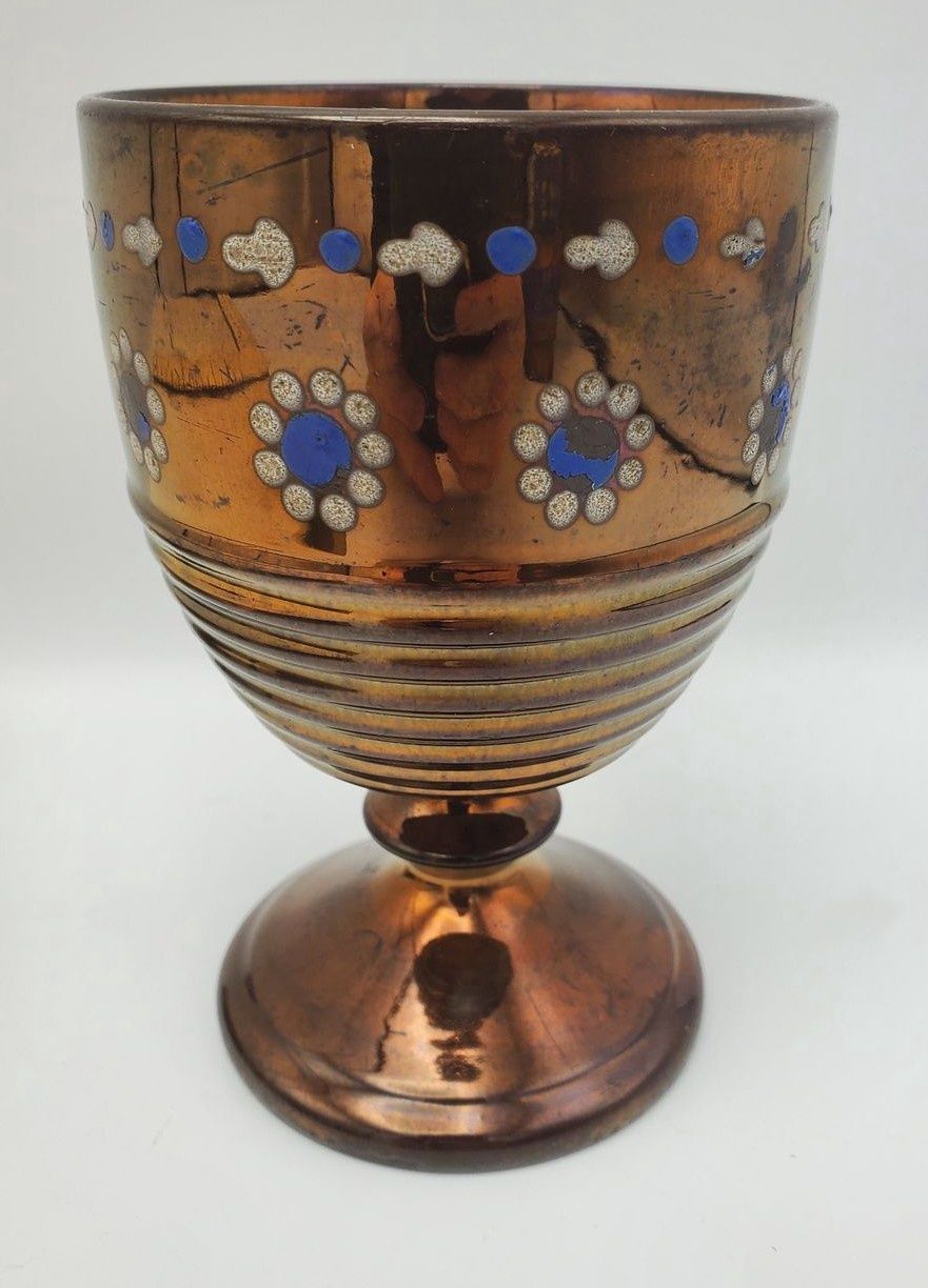 Copper Lusterware Daisies Antique Chalice